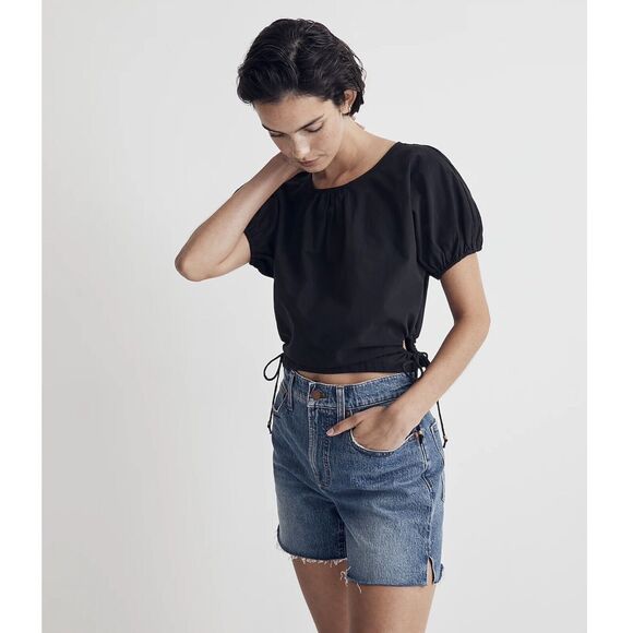 Madewell Embroidered Poplin Puff-Sleeve Cutout Crop Top Size XL New with Tags - Picture 2 of 9